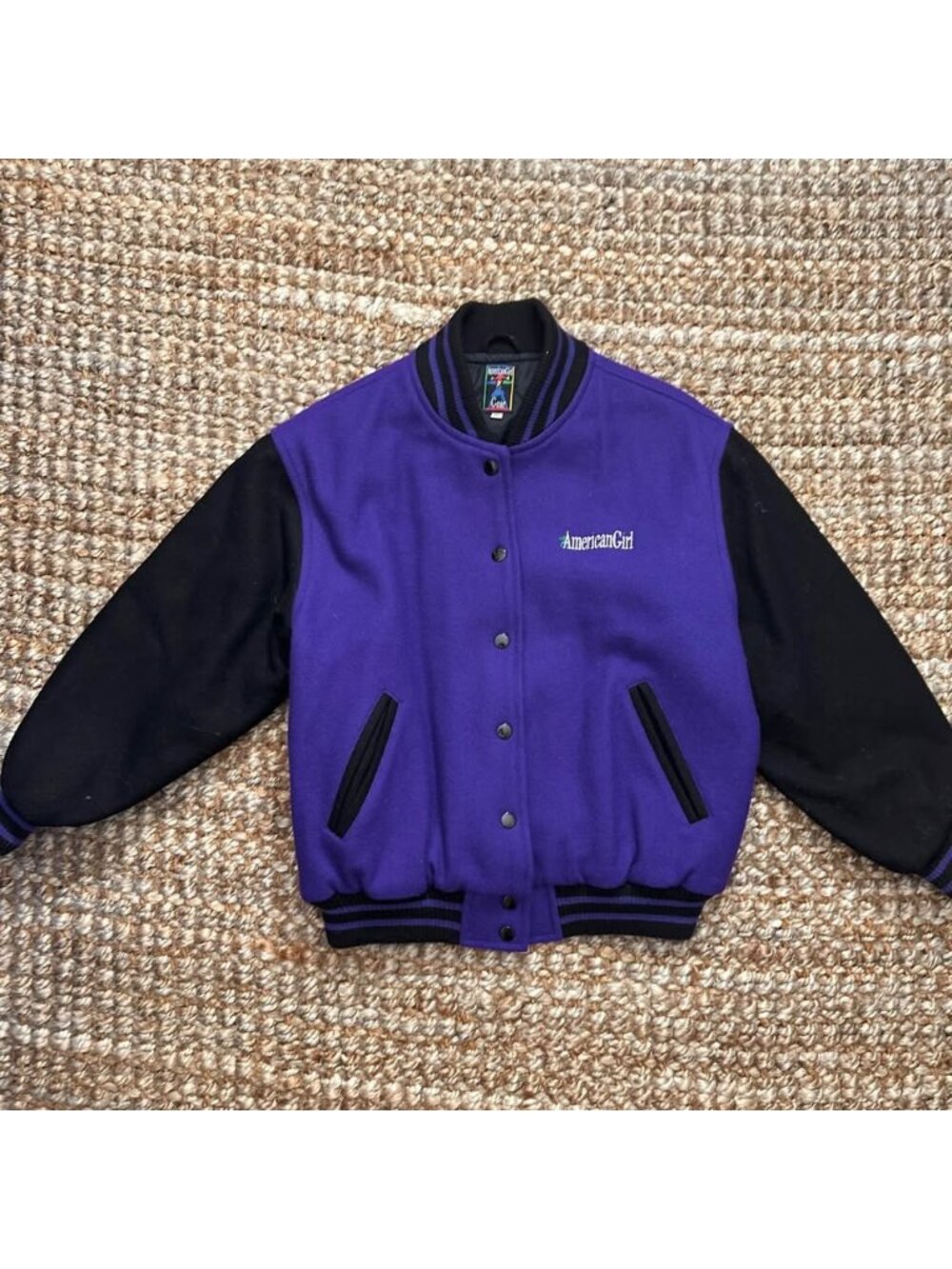 Youth Kids American Girl Gear Varsity Letterman Jacket Purple Black Snap⁠ Medium
